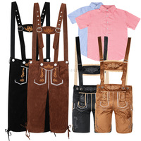 Men Oktoberfest Lederhosen with Suspenders Costumes Set Beer Party Waiter Farmer Cosplay Costumes Fifth Pants Cropped Trousers