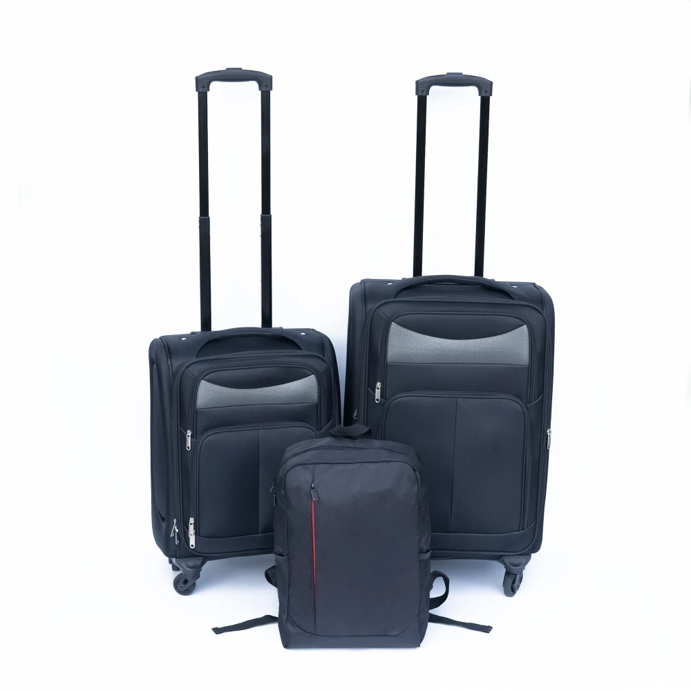 

(20+24) 2 Pcs Travel Luggage Set Oxford Cloth Trolley Case No Password Lock Universal Wheels + Oxford Cloth Backpack Black