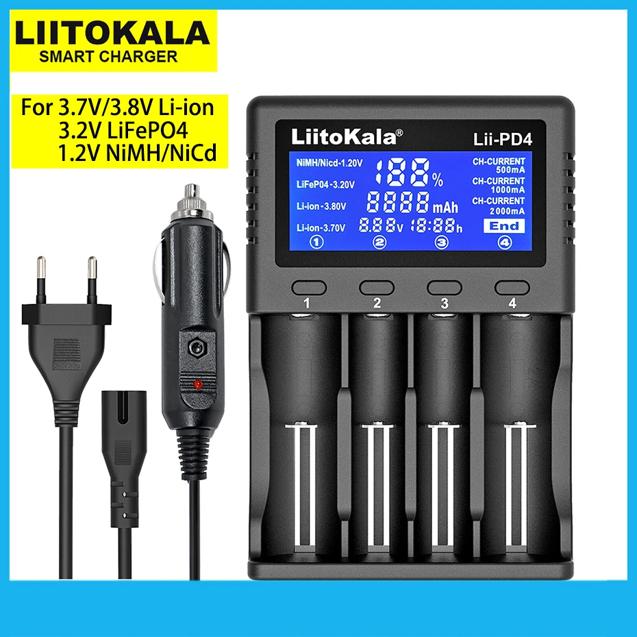 LiitoKala Lii-PD4 Lii-D4XL Lii-PD2 Lii-402 18650 Charger LCD Display Universal Smart Charger for 26650 18650 21700 16340 AA AAA