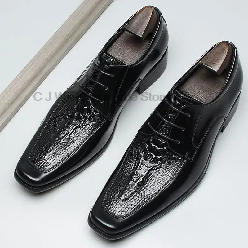 

HKDQ Black Derby Style Bridegroom Designer Dress Best Man Shoe Genuine Leather Original Handmade Business Shoes For Men Black