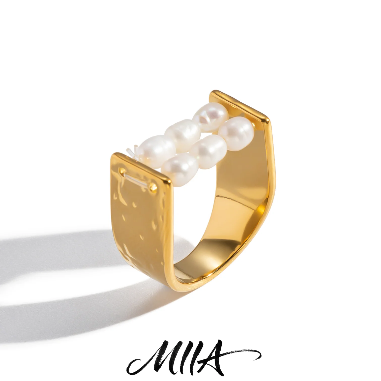 Miia Double-layer Freshwater Pearl Stainless Steel Ring For Men's Women's 18k Gold Color Luxury Daily Jewelry Matching Gift 2026