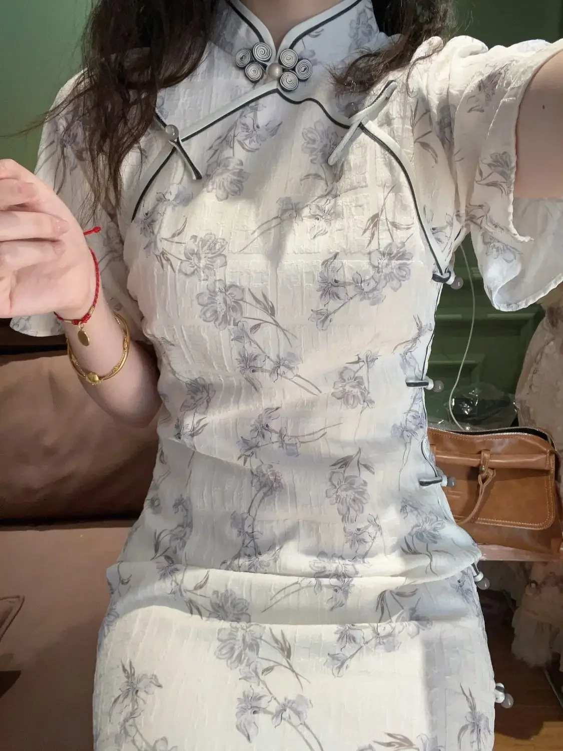 Robe traditionnelle chinoise Cheongsam Qipao à manches courtes, imprimé rétro amélioré, robes florales d'été pour fête orientale pour femmes