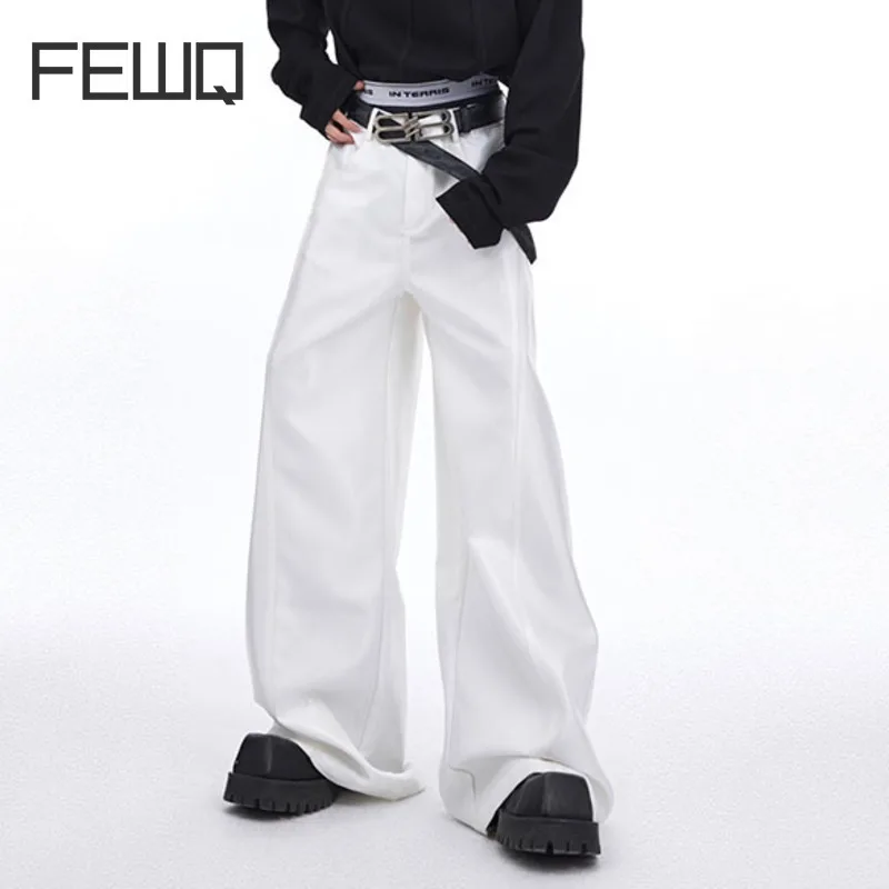 

FEWQ Niche Men Pants Flowing Light Texture Wide Leg Casual Pants Design Loose Fitting 2024 Solid Color Male Trousers 24X9215