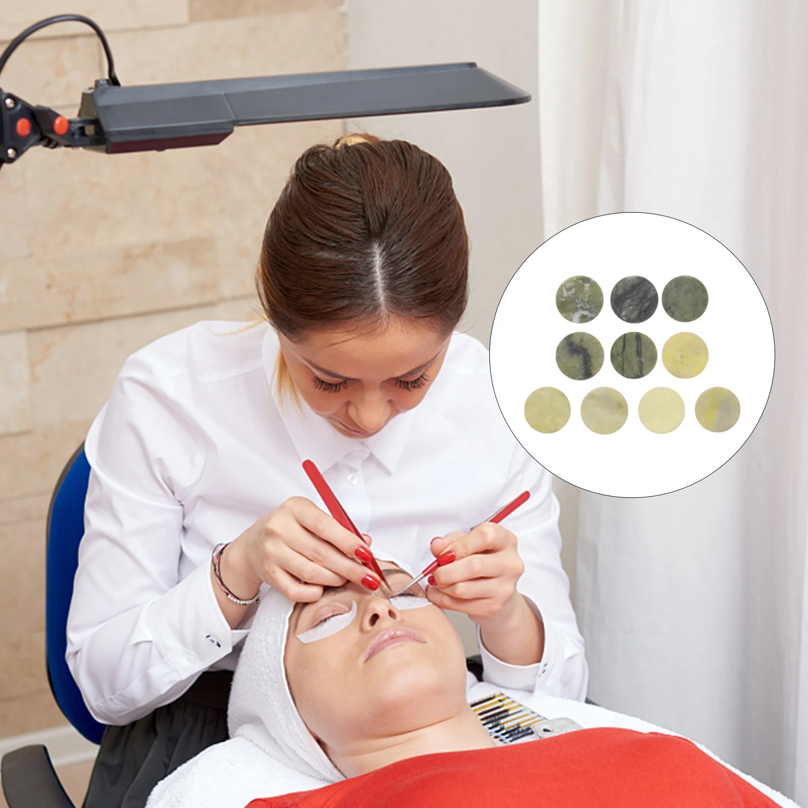 Paleta de piedra de Jade para extensión de pestañas, soporte de pegamento para pestañas reutilizable suave y sin arañazos, suministros de herramientas de extensión, 10 Uds.