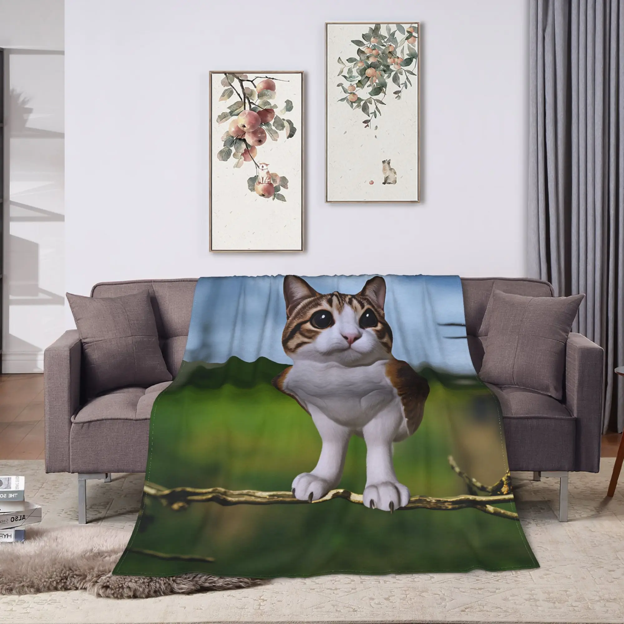 Tree Branch Meowl Cat Blanket Quality Soft  Throw Blanket Winter Picnic Sofa Home Funny Bedspread