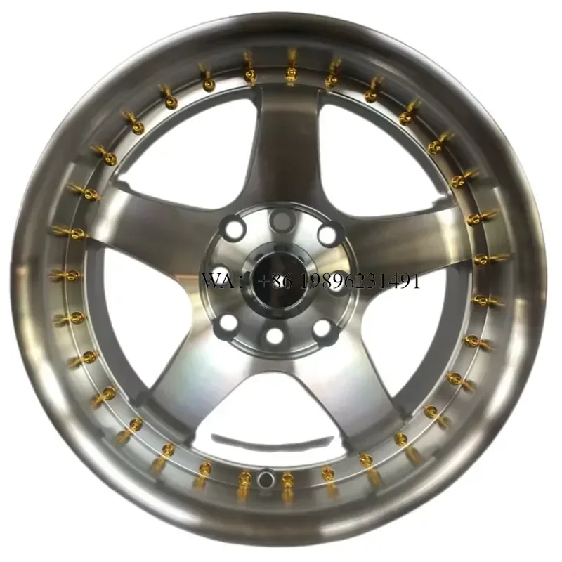 Wmwmnu Deep Dish 15x7.0 Inch Passenger Car Alloy Wheel Rim 5 Holes 8 Holes Five Spokes with Golden Rivets