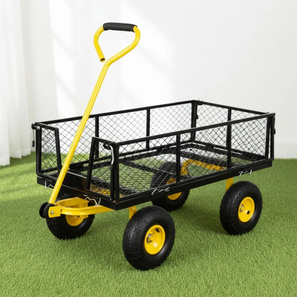 Heavy Duty 1100 Lbs Folding Garden Cart with Removable Sides & Large Wheels - Perfect for Homeowners & Gardeners