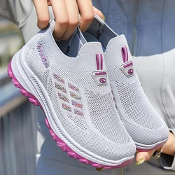 Damen Lauf trainer gestrickt atmungsaktive Mesh Memory Baumwolle Casual Sneakers bequeme weiche Sohle mittleren Alters Mutter Schuhe