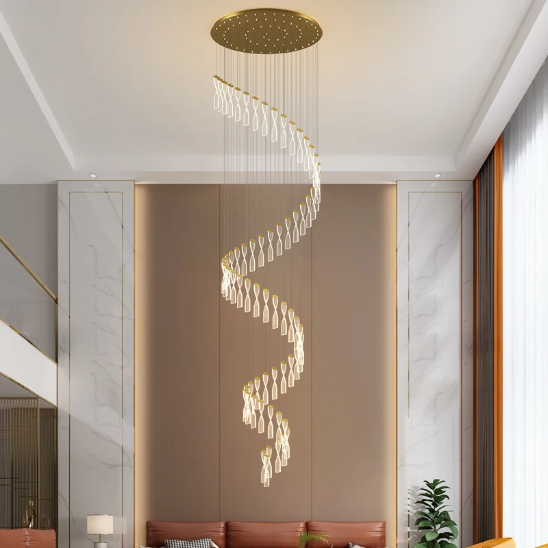 

Modern staircase chandelier acrylic gold irregular adjustable LED chandelier Nordic staircase restaurant art ceiling chandelier