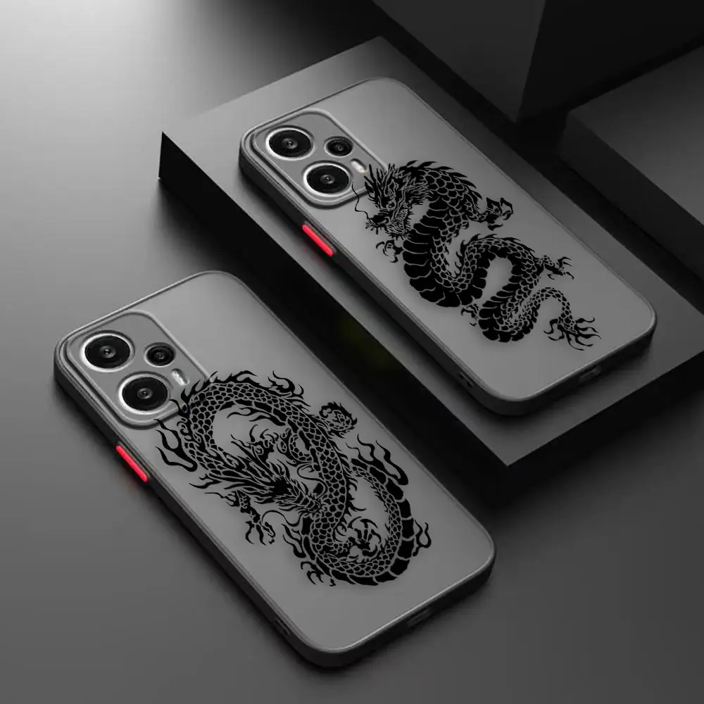 Matte Phone Case for Redmi NOTE 12S 12 11 10 11S 10S 9 9S 9T 8 7 6 5 PRO PLUS 4G 5G Case Funda Shell Line Drawing Chinese Dragon