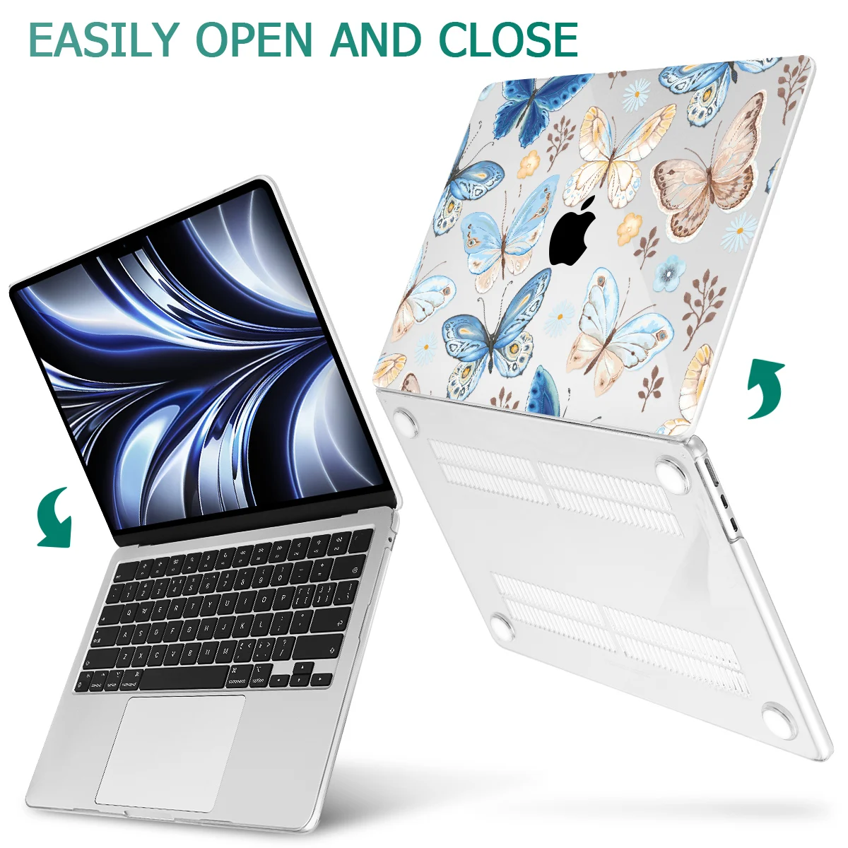 Blue Butterfly Crystal Case for MacBook 2024 M4 M2 Air 15 13 A2681 A2337 M1 2020 Pro 14 16 A2779 A2780 A2485 touch bar A2338