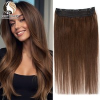Blonde Clip In One Piece Human Hair Extensions Brown 100% Remy Human Hair Weft Clip In Natural Silk Straight Hairpiece For Women