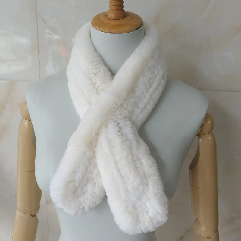 2026 Warm Women Knitted Real Rabbit Fur Scarf Fashion Thicken Female Genuine Fur Scarves Double-Sided Natural Rabbit Neck Warmer