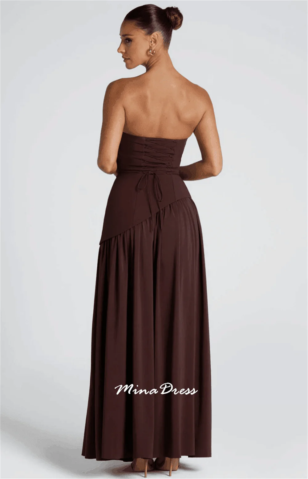 Mina Customized Strap Breast High Slit Evening Dresses for Special Occasions Sleeveless and Backless Strapless Shiny Dress Prom