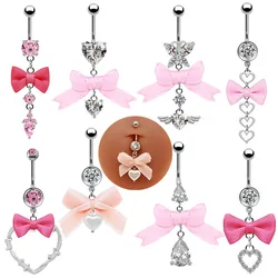Beautiful Bow Belly Button Ring for Women Heart-shaped Belly Piercing Jewerly Surgical Steel Body Piercing Jewelry
