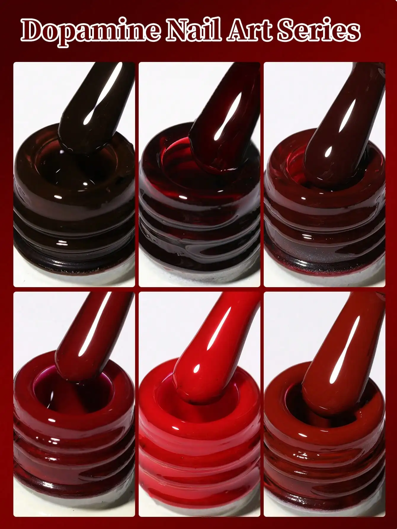 6 stuks 15 ml rode serie gel nagellak set, populaire kleur gel vernis kit, losweken UV/LED gel polish, voor thuis salon nagel