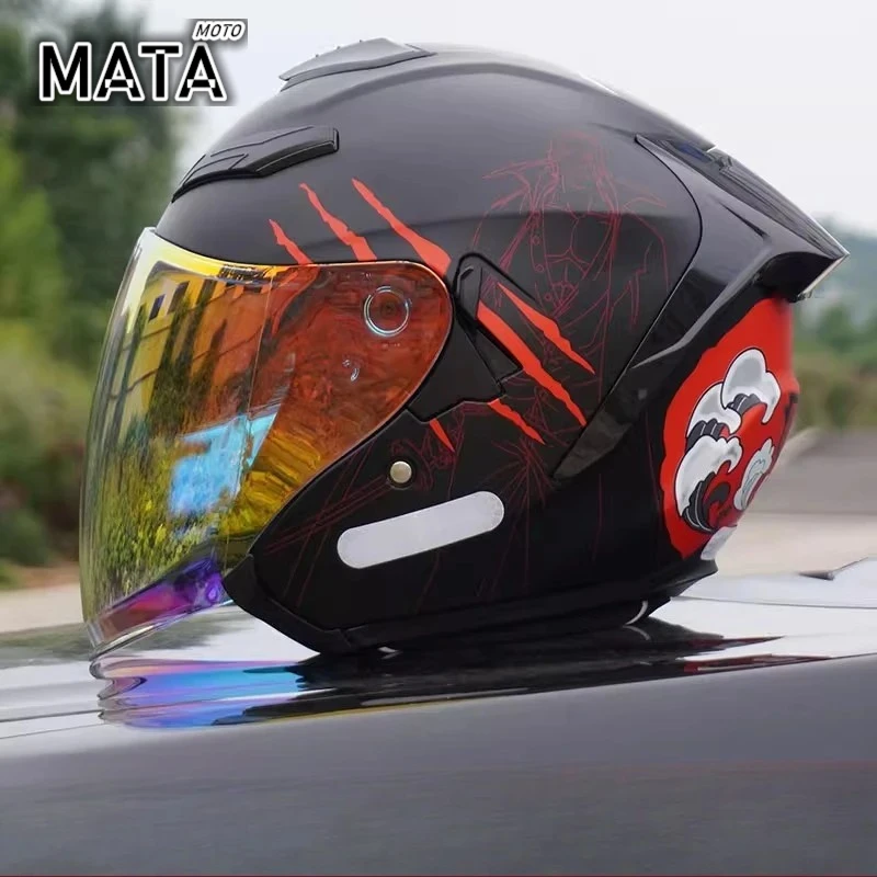 

NEW Motorcycle 3/4 Open Face Helmet for Men and Women Dual Lens Sun Visor Face Shield Top Lightweight Scooter Bike Retro 사이클링 헬멧