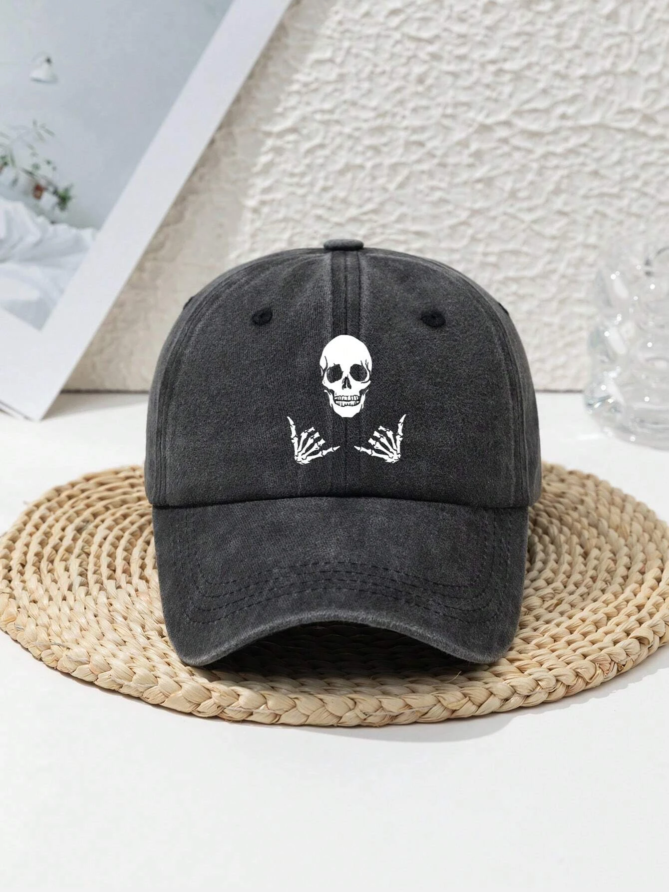 Baseballkappe mit Totenkopf-Aufdruck für Männer und Frauen, geeignet für Halloween-Kopfbedeckungsdekoration, tägliche lässige Entenschnabelmütze