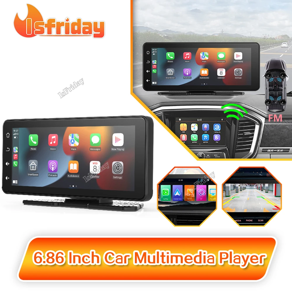 Portable 6.86 Inch Car Multimedia Player Carplay Android Auto Monitor GPS Navigation Touch Screen Vehicle Radio DVR Dashboard