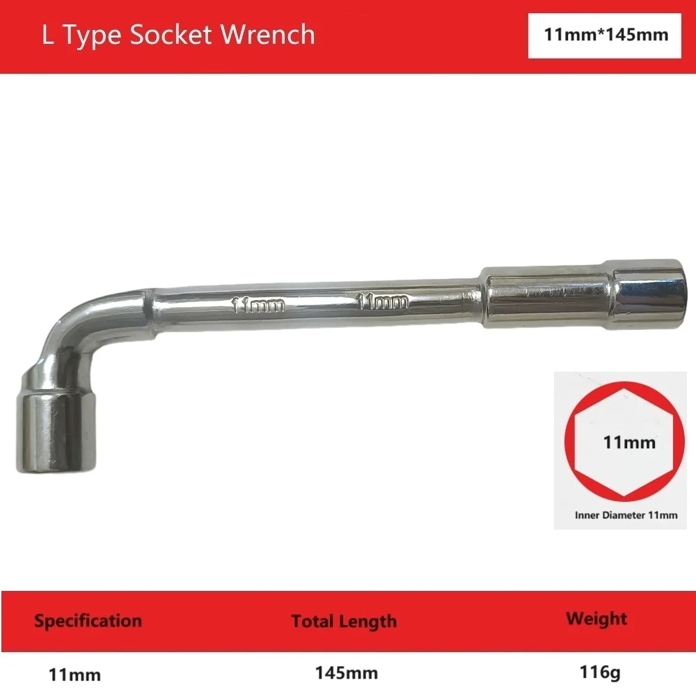 1Pc L-Type Pipe Perforation Elbow Wrench Set L Shaped Hex Socket Metric Wrench Set 6 Point 9mm 10mm or 11mm