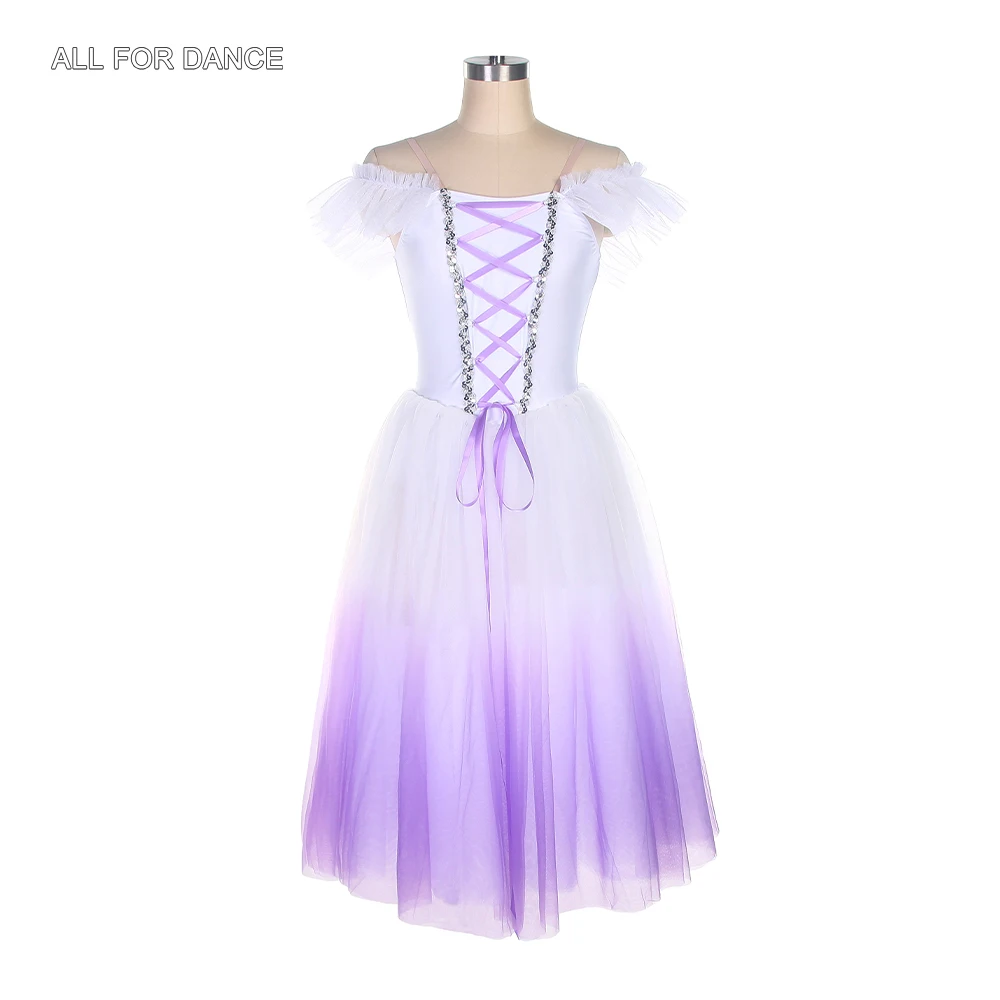 20520 Ombre Purple With Ribbon Bodice Long Romantic Ballet Tutu Girls&Women Ballet Tutu Stage Performance Ballet Costume