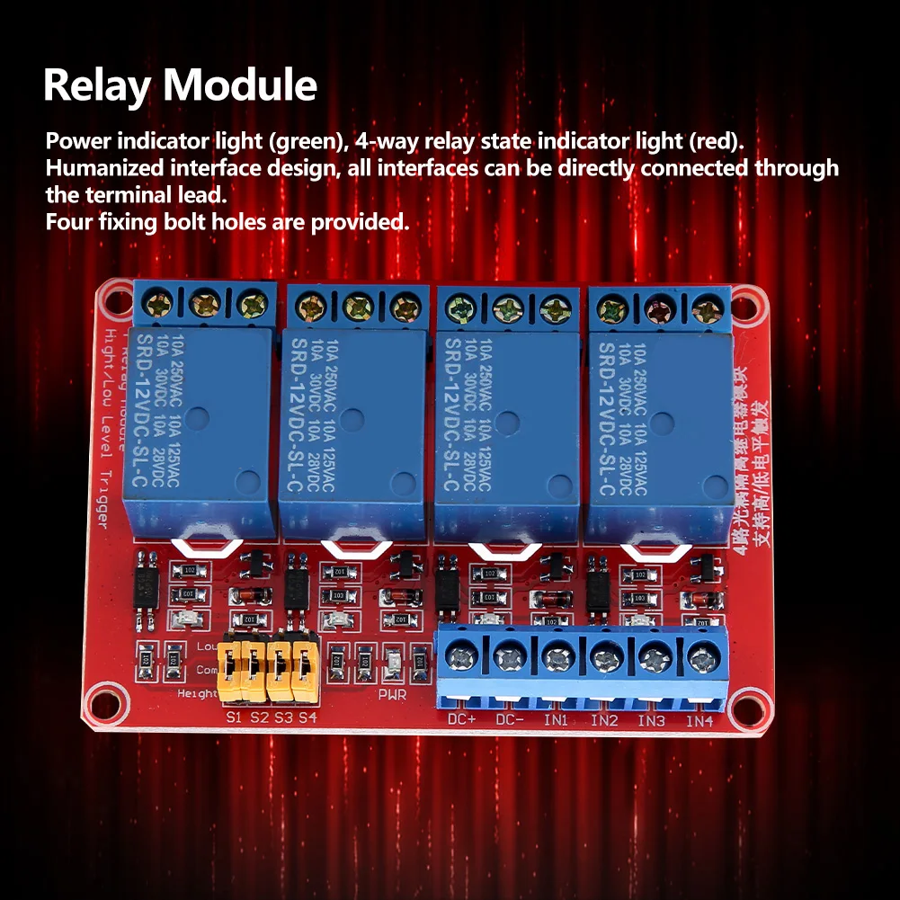 Carte de Module de relais optocoupleur à 4 canaux, déclencheur haut et bas 12V, Module de déclenchement haut et bas, Module de relais, contacteur modulaire 220V