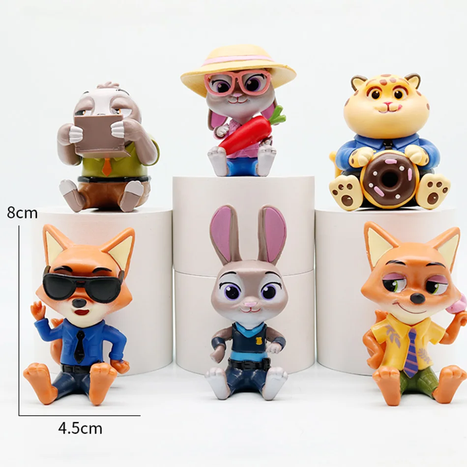 En Stock 6 unids/set de alta calidad Zoo Judy Nick sentado Mayor estatuilla Anime juguete modelo colección juguete niños regalos de cumpleaños juguete para fanáticos