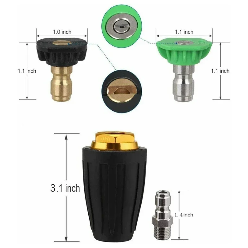 Turbo Nozzle for Pressure Washer, Rotating Nozzle and 5 Tips, 1/4 Inch Quick Connect, 4000 PSI