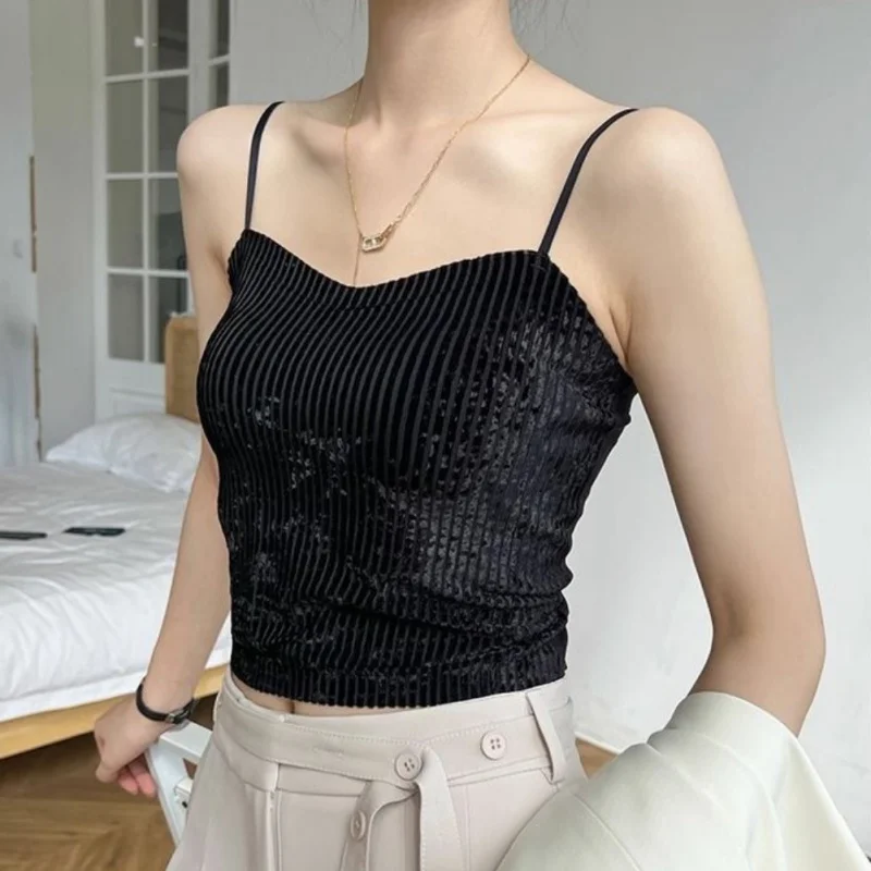 

Sexy Padded Camisole for Women Winter Autumn Warm Sleeveless Beauty Back Tank Tops for Female Fashion Slim Shining Camisoles