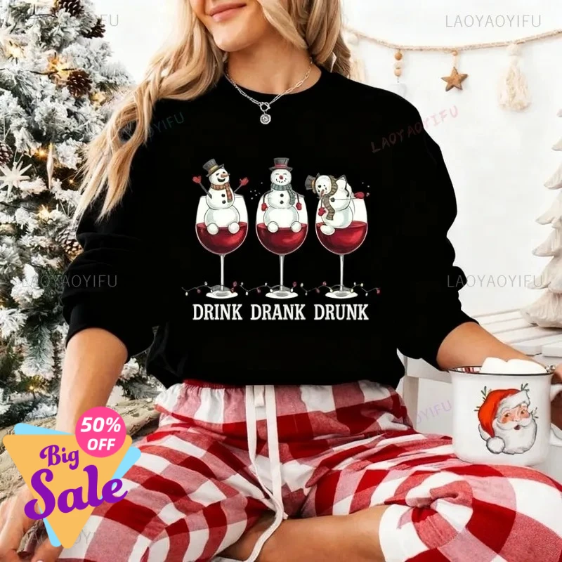 

Women's Sweatshirt Snowman Wine Christmas Sweatshirt Funny Christmas Shirts Wine Holiday Hoodie Drinking Wine Sports Clothes