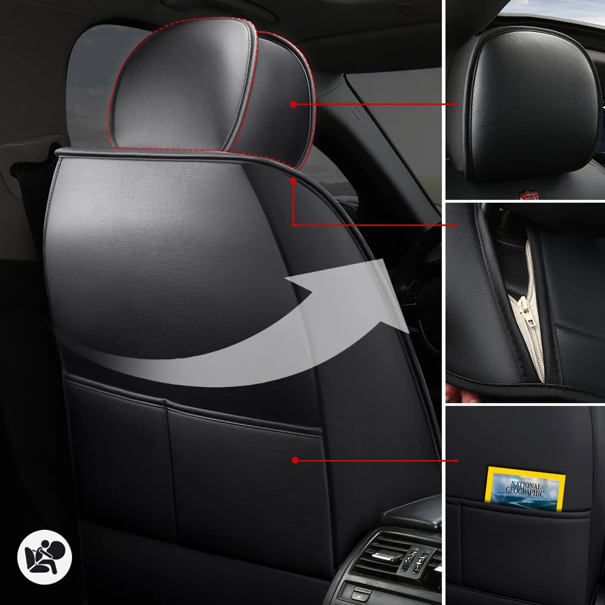 أغطية مقاعد السيارة مجموعة كاملة من الجلد، واقيات مقاعد السيارة، مناسبة لبيجو 208، 2008، 308، 3008، 508، 5008، 206، 307