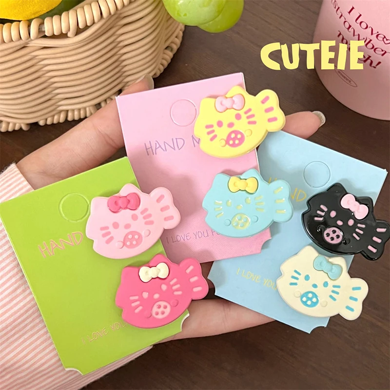 Hello Kitty-Pince à cheveux Kawaii pour filles, épingle à cheveux de dessin animé KT Cat Fish, jolies barrettes à frange latérale, pinces BB, accessoires pour cheveux, 2 pièces