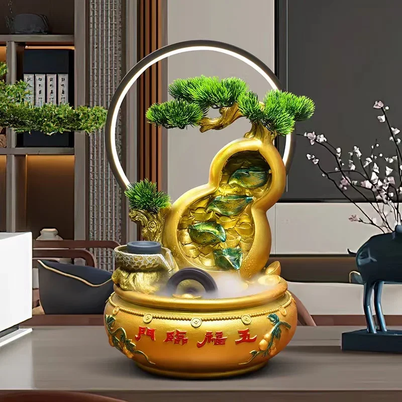 Flowing water decoration, financial attraction, gourd desktop fountain, feng shui wheel, rockery, living room decoration, office