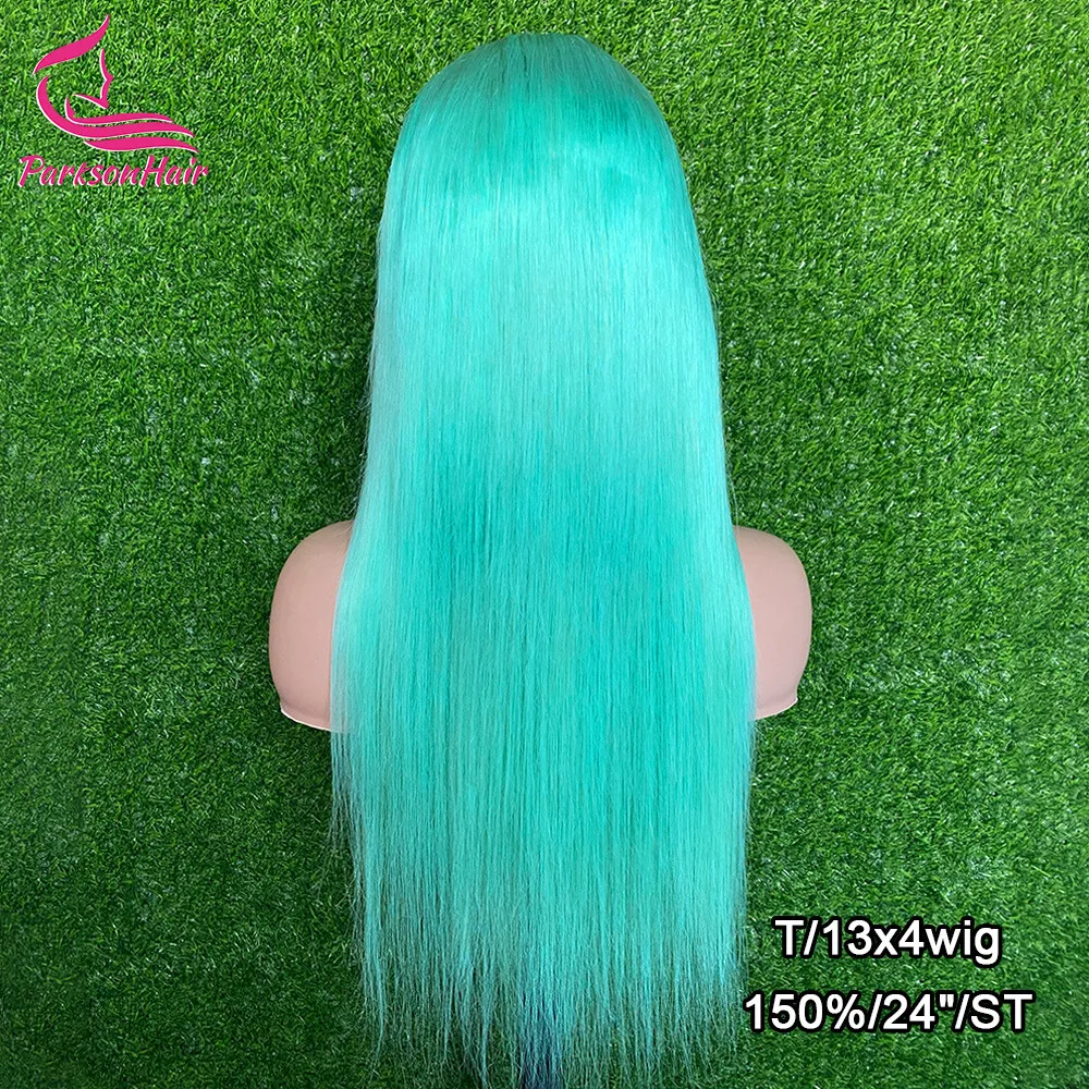 سماوي الأزرق 13x6 الدانتيل الشفاف الجبهة باروكة من شعر طبيعي للنساء قبل نتف مستقيم ملون الأخضر الدانتيل الجبهة الباروكات شعر الإنسان