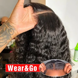 Pre Cut Deep Wave Glueless Wig Human Hair Ready To Wear Preplucked Curly Human Hair Wigs For Women 13x6 HD Lace Frontal Wig 250%