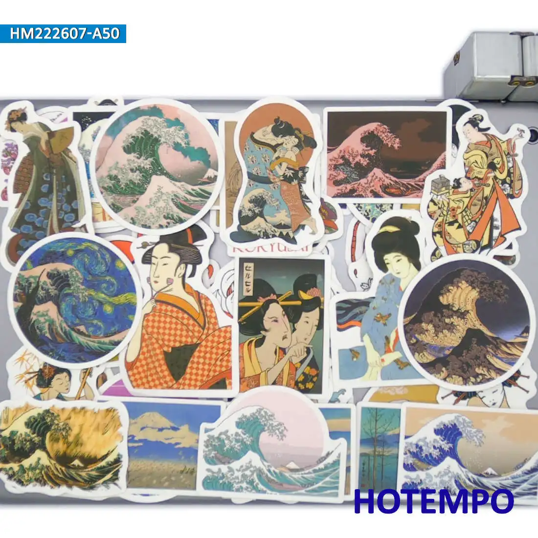 50 pièces, Style Ukiyo-e japonais, Peinture classique, Autocollants d'art mixte, pour téléphone, bagages, skateboard, vélo, voiture, moto, casque, album, journal, guitare, Autocollants pour laptop, Jouets