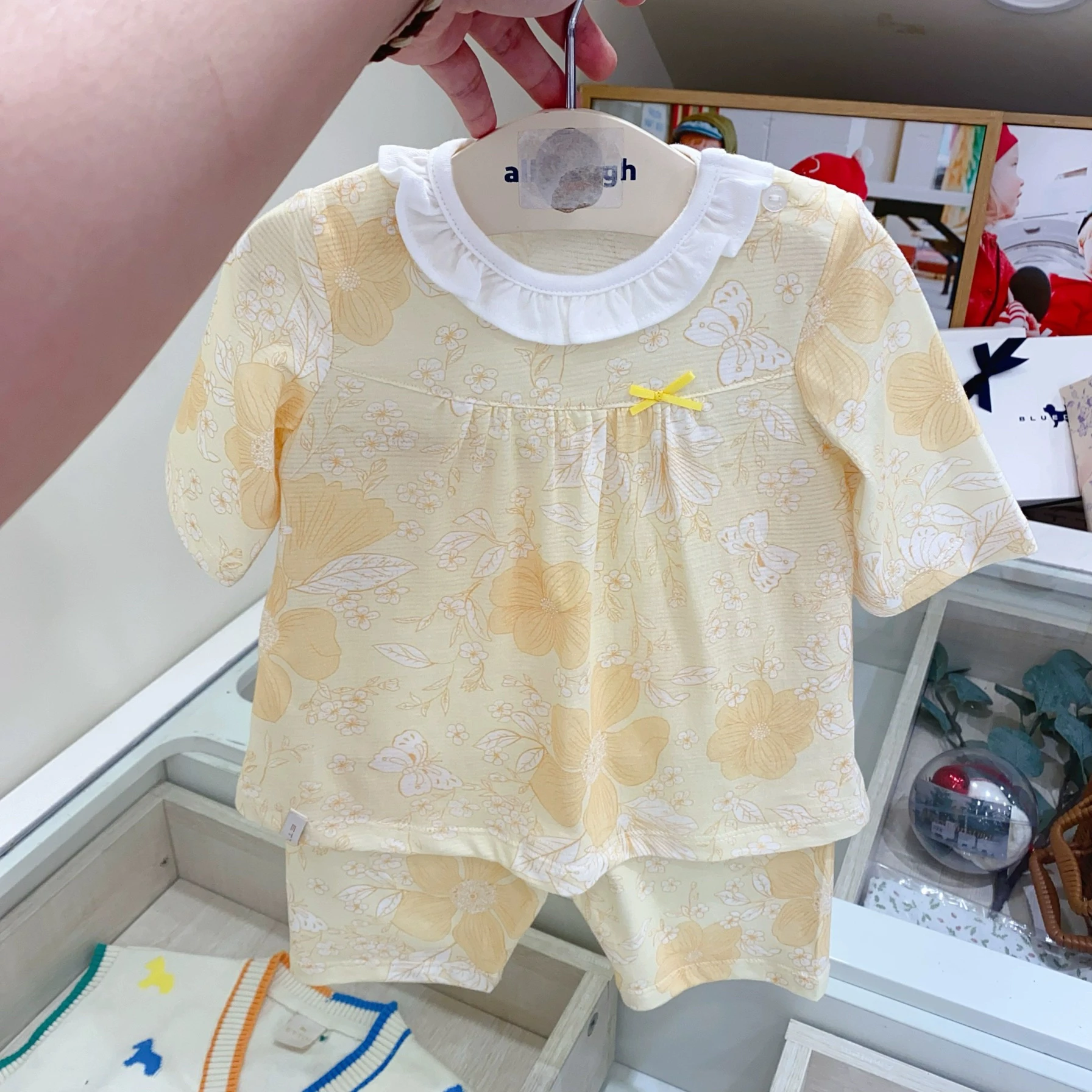 Girls' Summer Bamboo Cotton Underwear Set Yellow Flower Lotus Leaf Collar Home Comfortable Soft Fabric Child Fashion Clothing