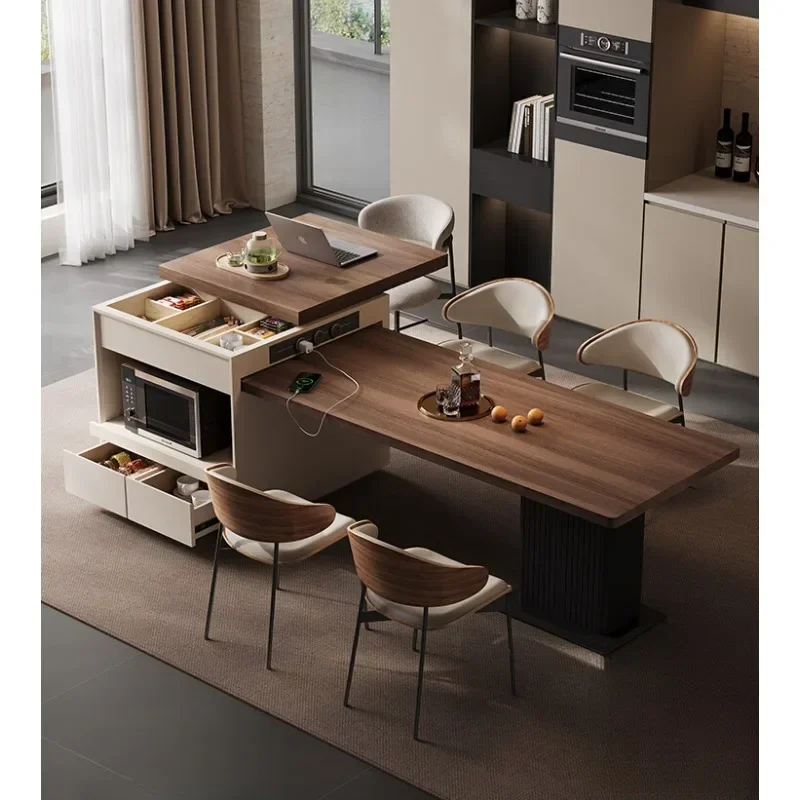 

Italian minimalist premium island dining table integrated retractable household kitchen island table