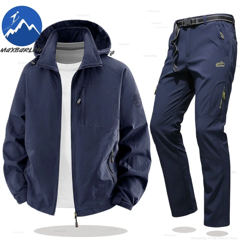 

Maxbarley Men Work Suit Set Waterproof Climbing Training Sets Multi-pocket Hooded Jacket + Pants Outdoor Hunting 2-piece Autumn
