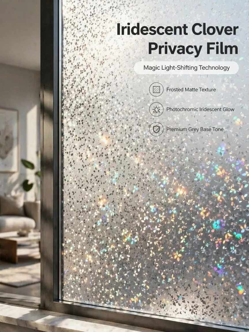 Photochromic Rainbow Flower Semi Transparent Window Film Static Cling No Glue UV Block Heat Control for Home Office Glass Door