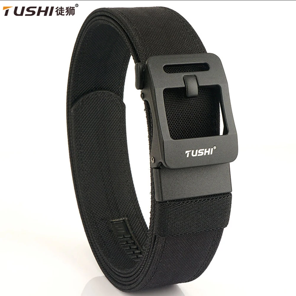 

TUSHI Hard Tactical Belt for Men Metal Automatic Buckle Thick Nylon Police Military Gun Belt Casual Belt IPSC Girdle Male 140cm