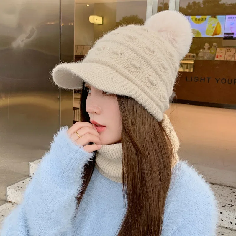 Gorra de béisbol cálida y bonita para mujer, gorro de compras informal a la moda con gorro de lana tejido frío y cálido, gorro de algodón para estudiantes