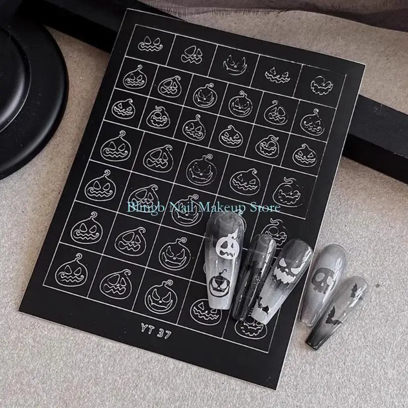 28TA 3PCS Halloweenowe szkieletowe paznokcie naklejki paznokci klejek paznokci naklejki dla kostiumów imprezowych Łatwe