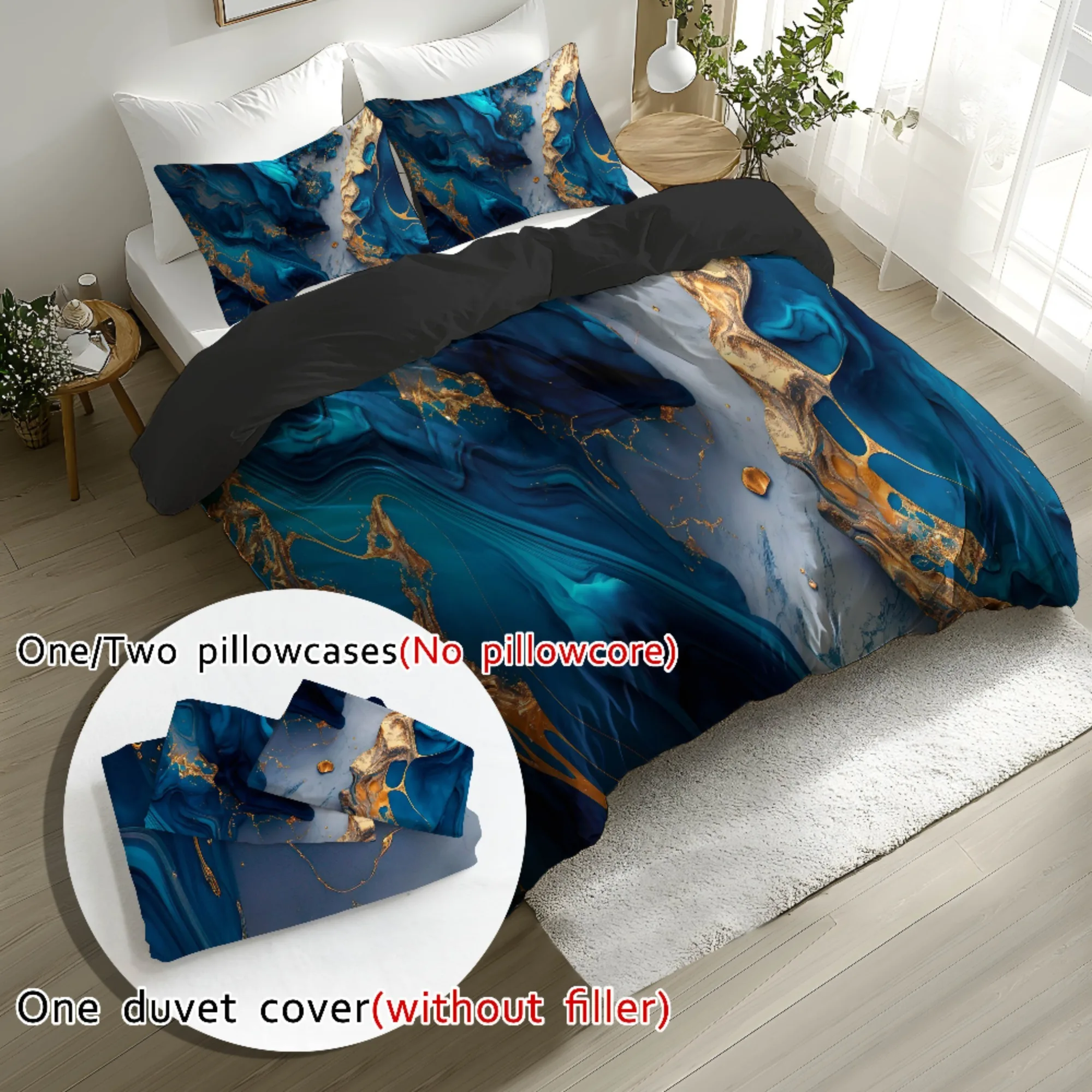 Ultra-Soft Brushed Marble Pattern 3D Digital Printed Duvet Cover Set Comfortable Bedding Set with Brushed Finish