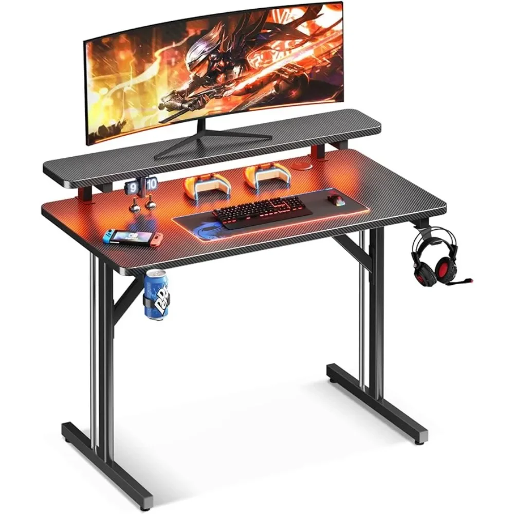 Computer Desk 31 Inch Gaming Table With Monitor Shelf Work Office Desks PC Gaming Desk Gamer Desk With Carbon Fiber Texture Room