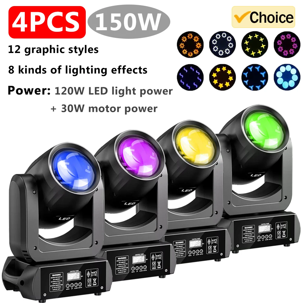 4 STKS 150 W Moving Head Podiumverlichting 8*8 360 °   Moving Head Gobo Lights DJ Party Disco Lights DMX512 Publiek Sfeerverlichting Bruiloft - afbeelding 1