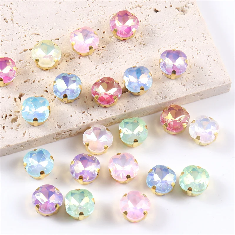 10mm Glitter Crystal Square glass sewing on Rhinestones with gold claw gemstone for Wedding Dress Shoes Bags DIY Trim