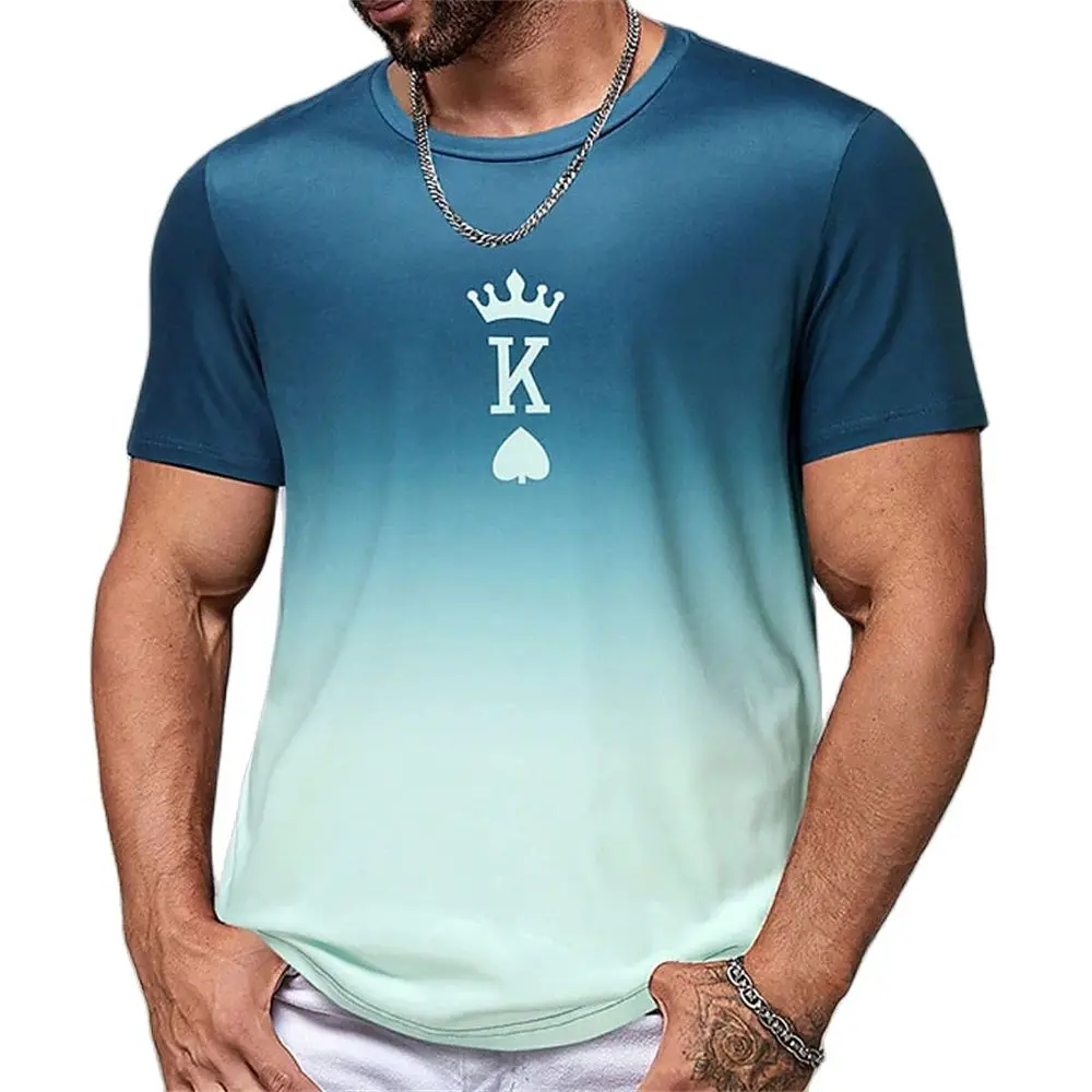 Mode Gradienten Poker Print T Shirts Für Männer Sommer Täglich O Kragen Polyester Kurzarm T-shirt Große Größe Tops Kleidung