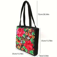 Ethnic Style Flower Embroidery Canvas Tote Shoulder Bag Large Capacity Handbag For Women 3