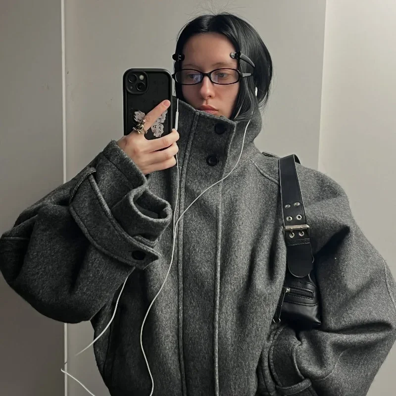 

Fashionable Casual Solid Loose Jackets Women Full Sleeve Single Breasted Stand Collar Short Coats 2025 NEW Autumn Lady Outwears